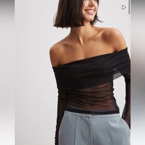 NA-KD sheer black strapless long sleeve top Christopher Esber like